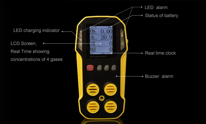 Portable CH4 CO2 H2s O2 Biogas Detector to Test The Percentage of Gas in The Biomethane Produced by The Biodigestor. 4 in 1 Mulit-Gas Detectors