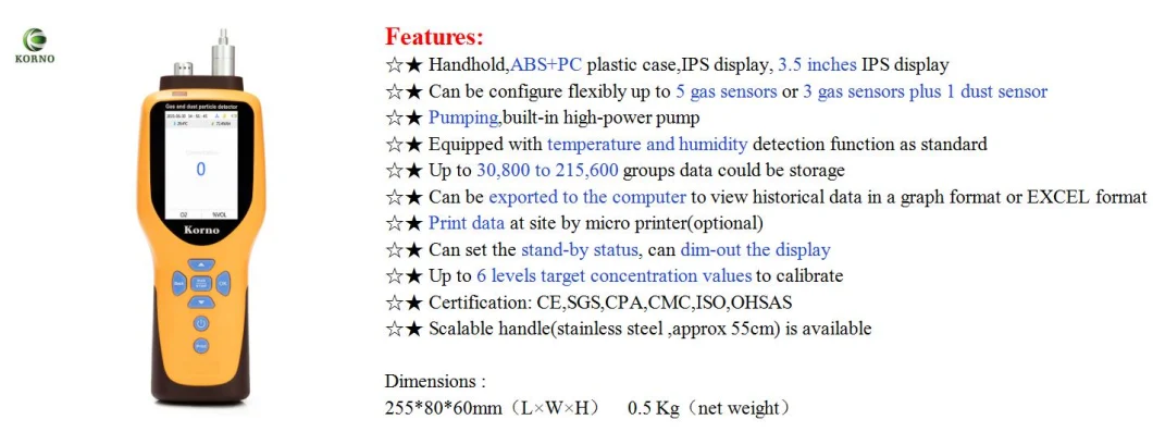 IP66 Portable Air Quality Detector Multi Gas Detector 6 in 1 Gas/Dust Particle Detector/Co/No2/So2/CO2/Pm2.5/Pm10