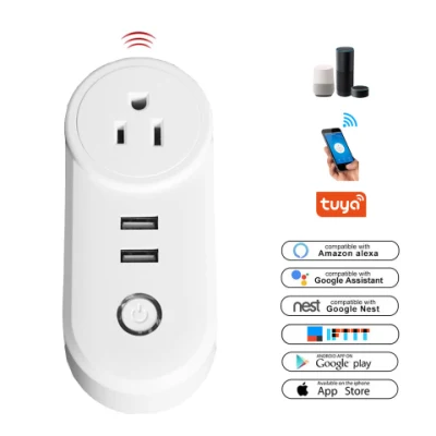 スマート ホーム 10A US ホワイト Tuya WiFi Telecomando Vocale スマート プラグ コン 2 プレセ USB